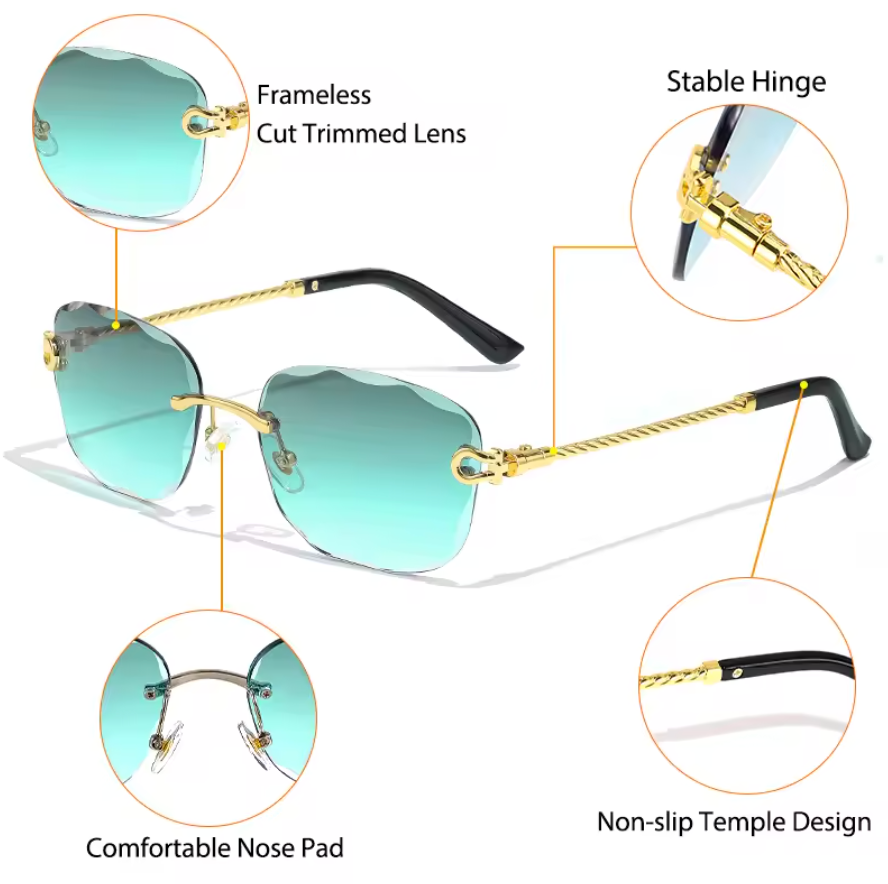 Luxury Retro Rich Craft Frameless Light Tint Style Mens Shaded Sunglasses