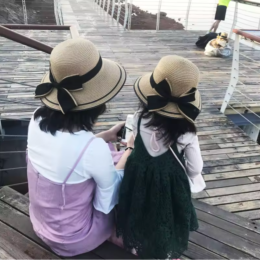 Womens Straw Summer Beach Ribbon Sun Hat