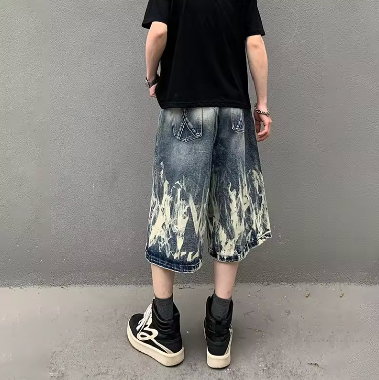 Edgy Style Retro Goth Denim Extra Long Jean Shorts Premium Qualtiy Unisex Jorts