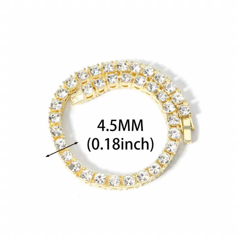 4MM Alloy Tennis Chain Iced Out Cubic Rhinestone Gold Or Silver Necklace