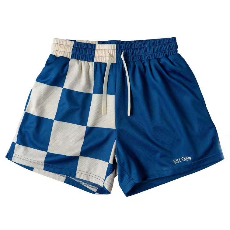Drawstring Basketball Shorts Checkered Pattern Unisex Athletic Shorts