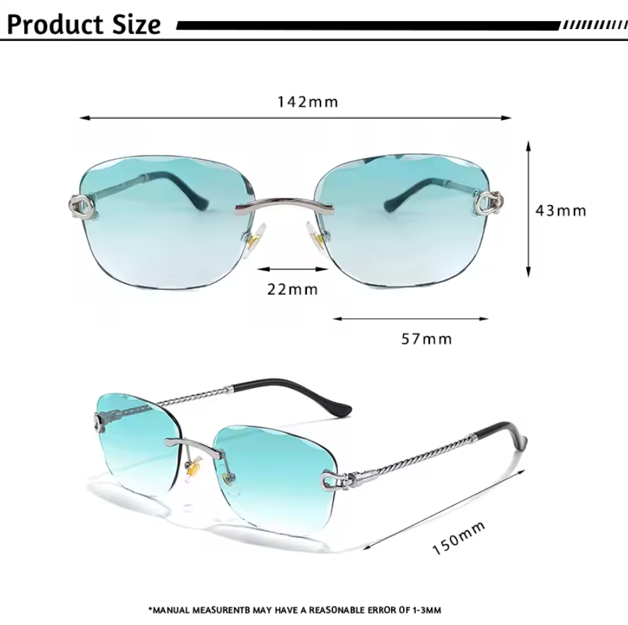 Luxury Retro Rich Craft Frameless Light Tint Style Mens Shaded Sunglasses