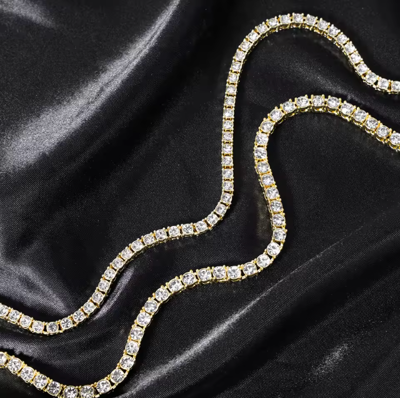 4MM Alloy Tennis Chain Iced Out Cubic Rhinestone Gold Or Silver Necklace