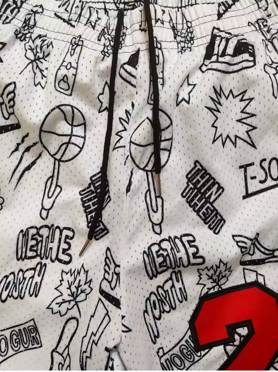 Mens Drawstring Polyester Basketball Athletic Shorts