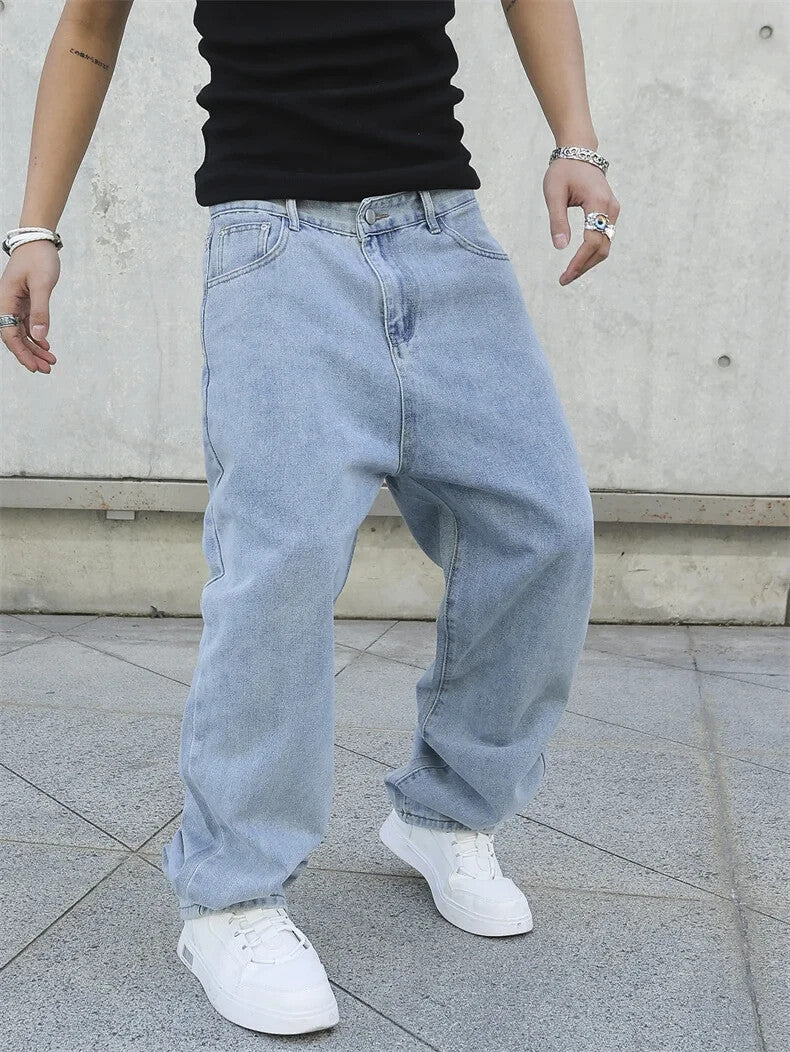 Mens Baggy Denim Jeans Faded Blue Skater Street Style Retro Fashion Jeans