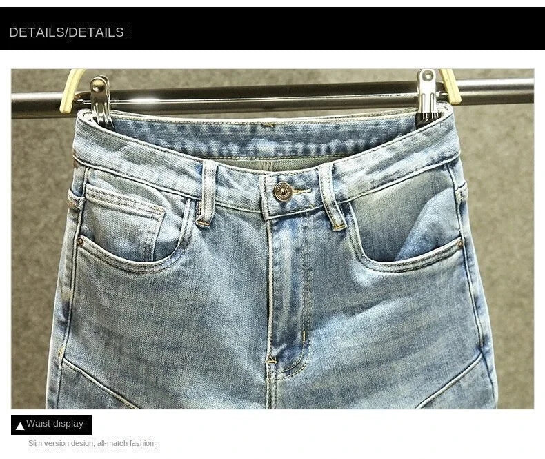 Mens Biker Jeans Street Fashion Denim Faded Slim Fit Blue Jeans