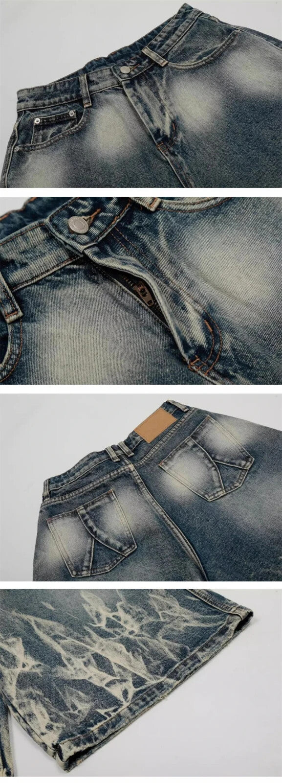 Edgy Style Retro Goth Denim Extra Long Jean Shorts Premium Qualtiy Unisex Jorts