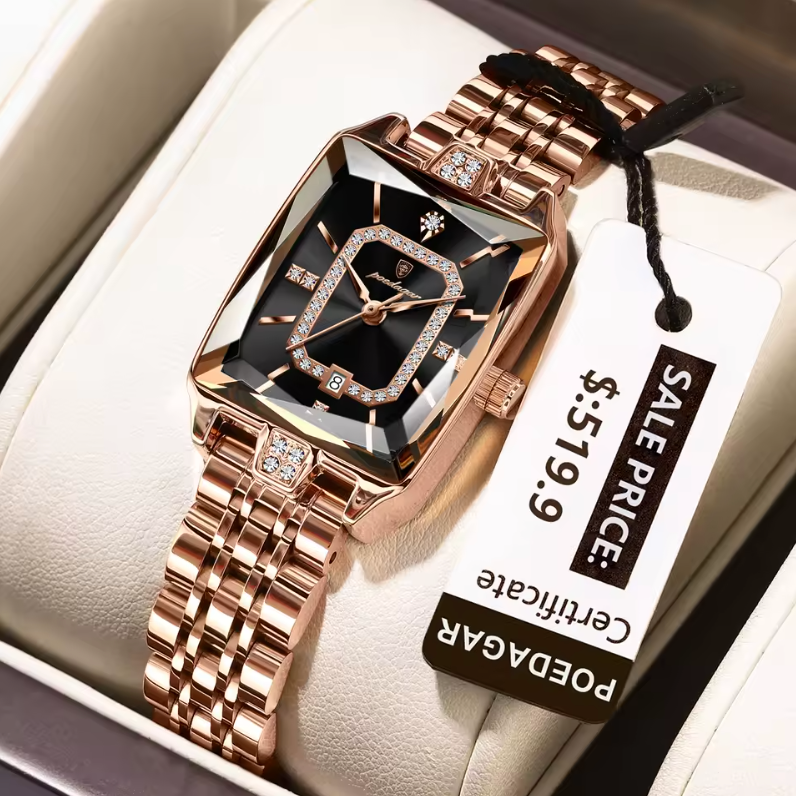 Premium Luxury Waterproof Rhombus Cut Hardened Glass Case Quartz Watch