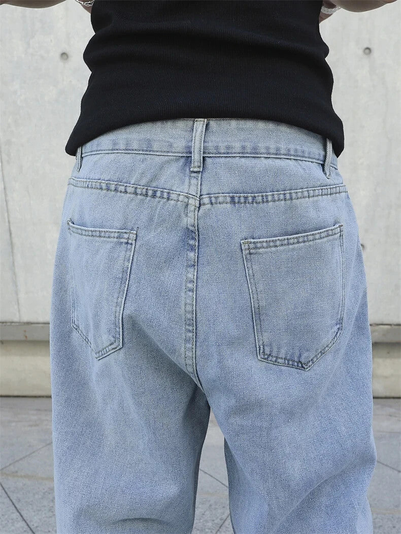 Mens Baggy Denim Jeans Faded Blue Skater Street Style Retro Fashion Jeans