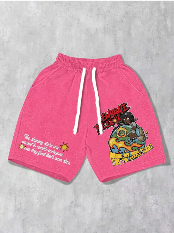 Casual Draw String Street Style Graphic Retro Shorts Colorful