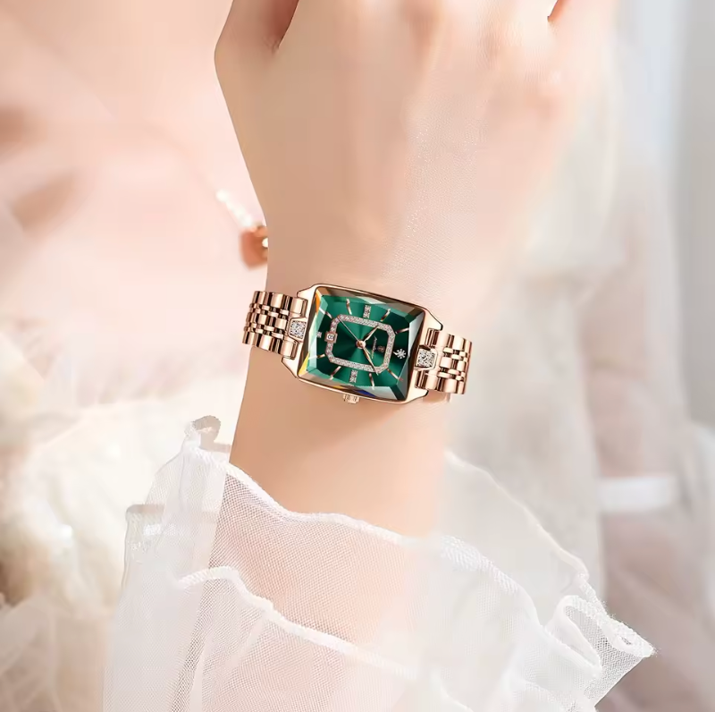 Premium Luxury Waterproof Rhombus Cut Hardened Glass Case Quartz Watch