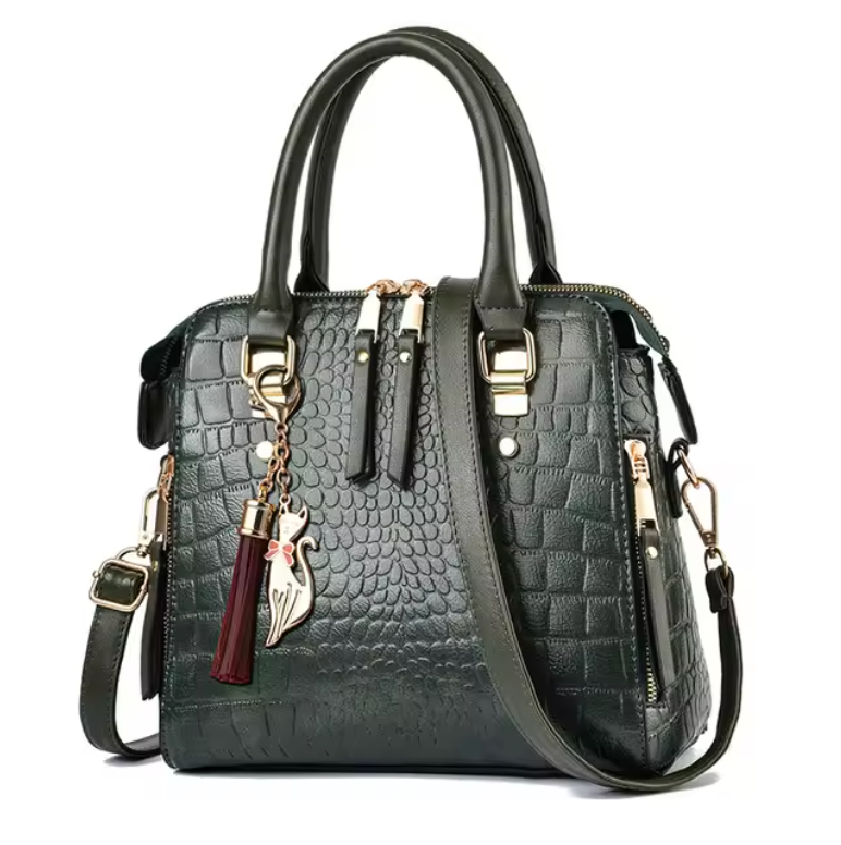 Synthetic Aligator Print Luxury Handbag Travel Zipper Purse And Adjustable Strap