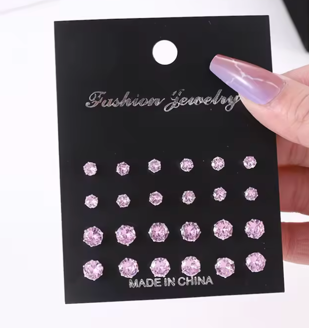 24pc Crystal Stud And Pearl Earrings 12 Pairs Package