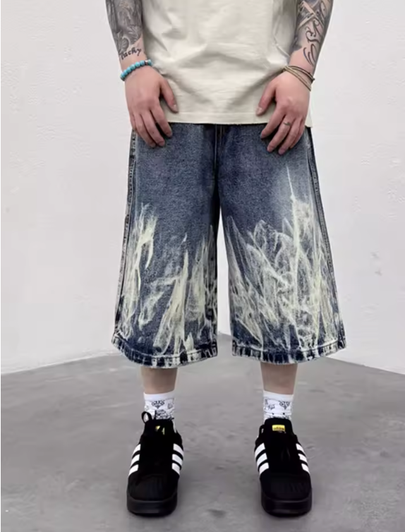 Edgy Style Retro Goth Denim Extra Long Jean Shorts Premium Qualtiy Unisex Jorts