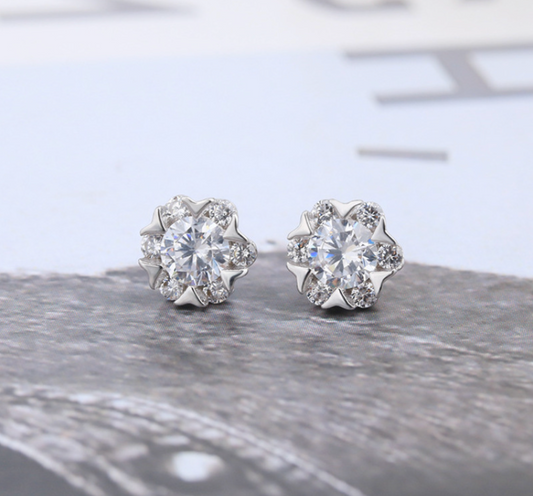 7.8mm Primium Cut Stainless Steel And Rhinestone Dimond Stud Earrings Pair