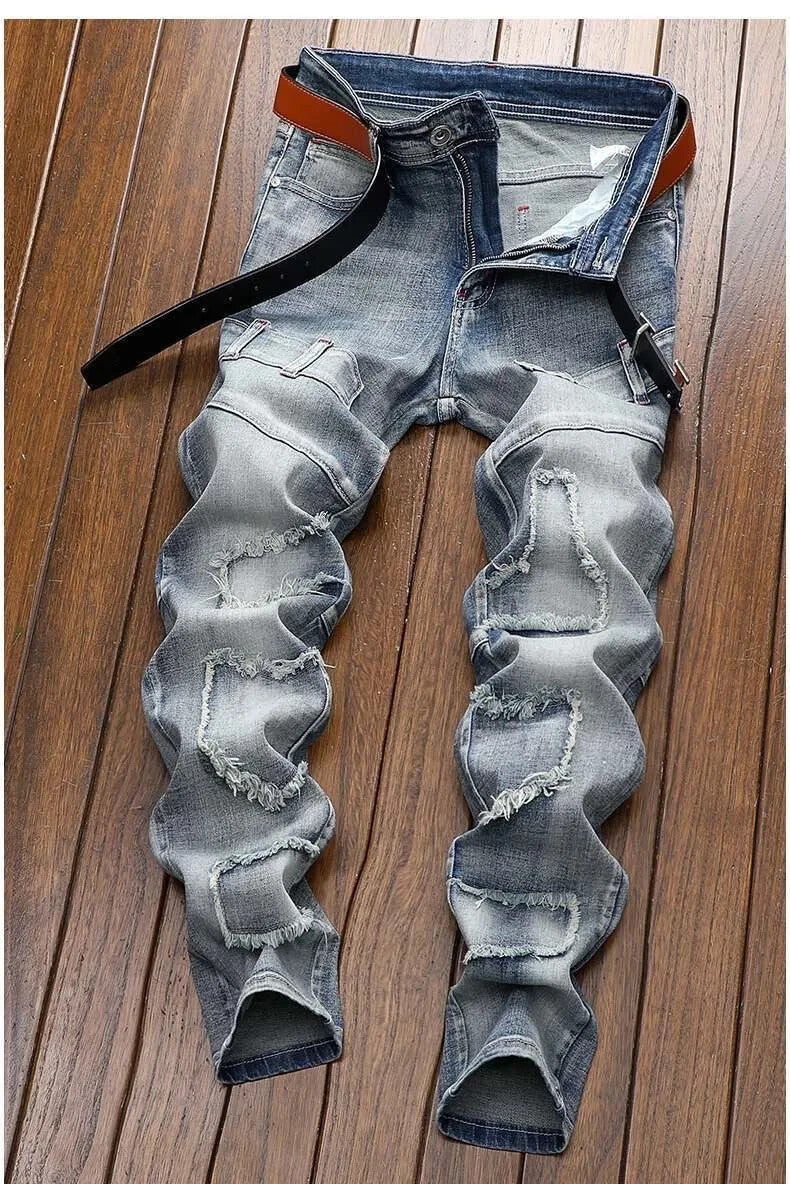 Mens Primium Denim Jeans Retro Street Style Biker Jeans