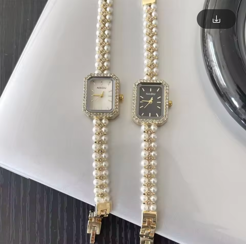 Ladies Pearl Band Luxury Watch Classy Rectangle Design