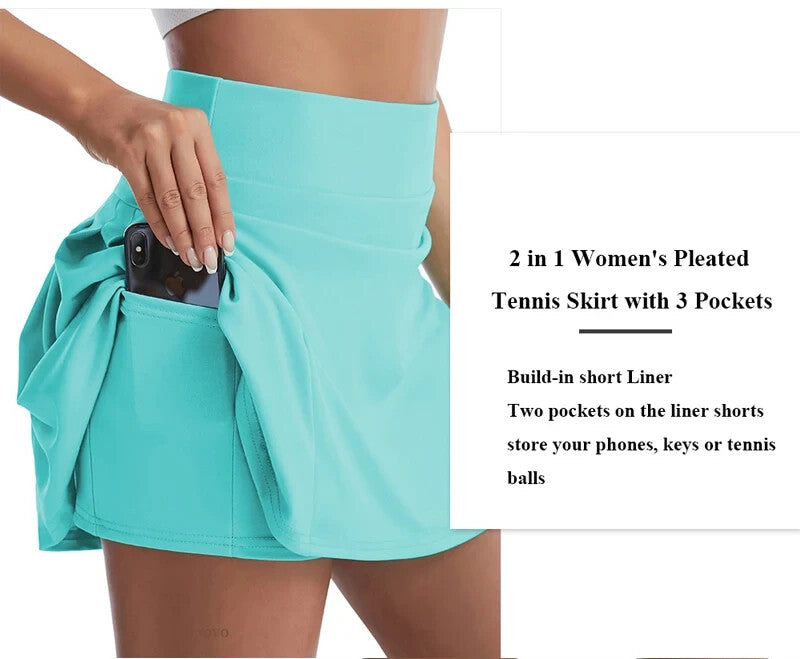 Women's Athletic Fashion Tennis Golf Style Skirt And Spandex Shorts Underneath