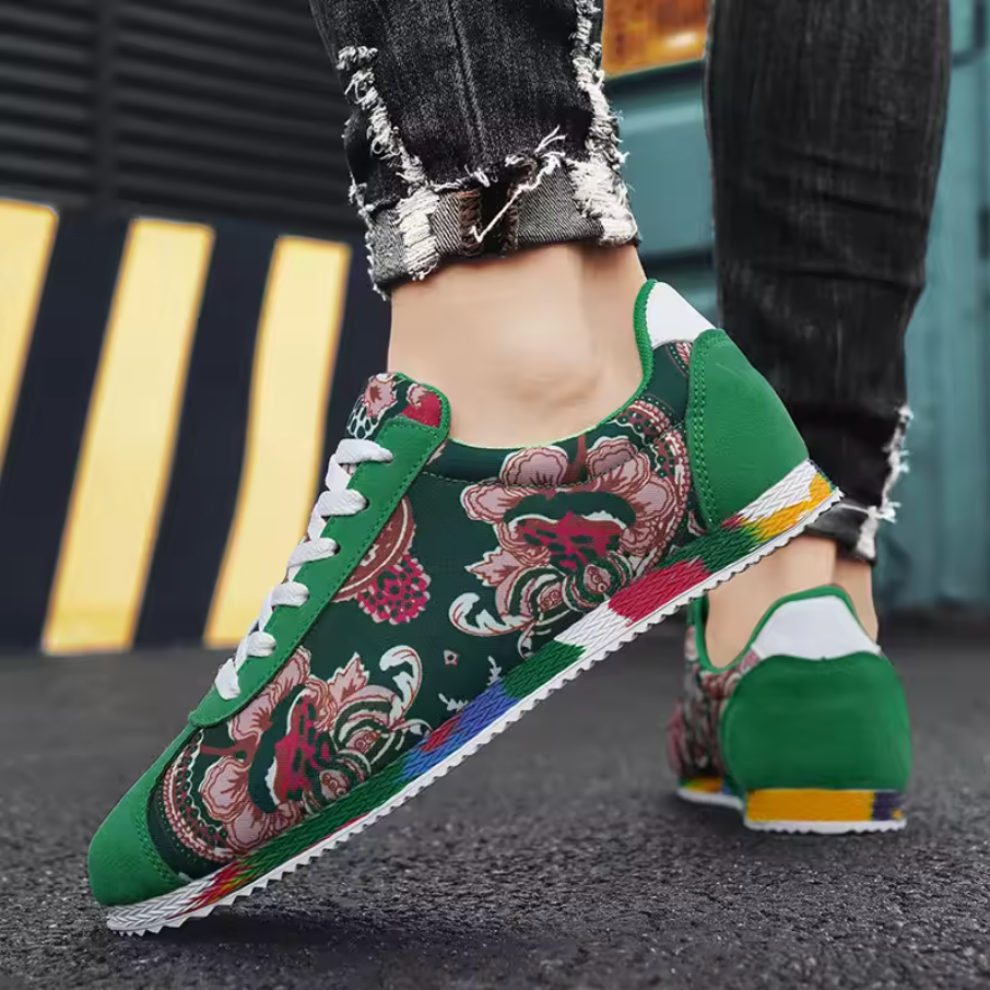 Unique Design Casual Floral Pattern Mens Flat Low Top Shoes