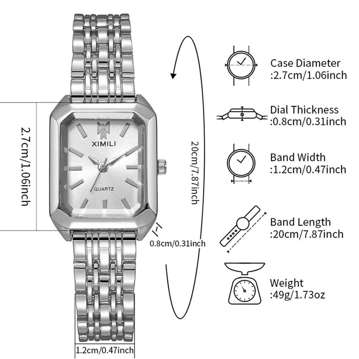 Golden Wrist Watch 7.9 Inch Length Stainless Steel Luxury Fashioned Quartz Watch