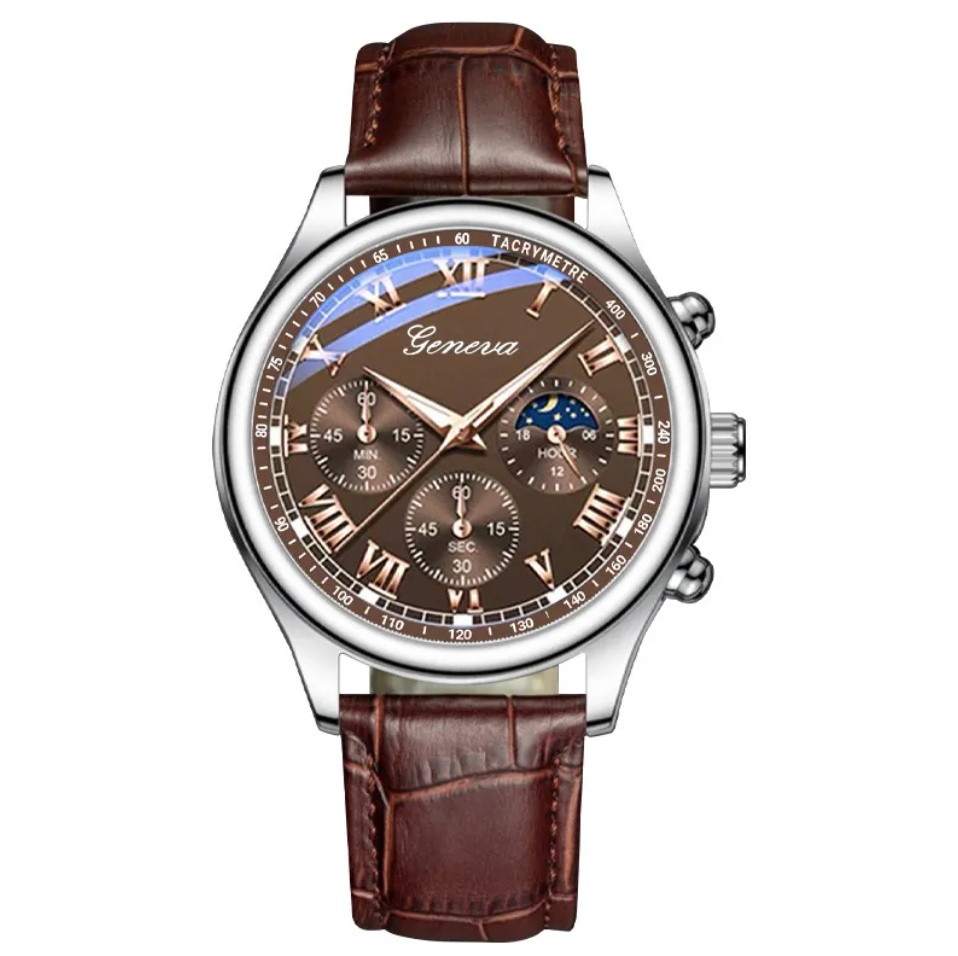Genuine Peremium Leather Luxury Quartz Watch Mens Business Style Waterproof Case