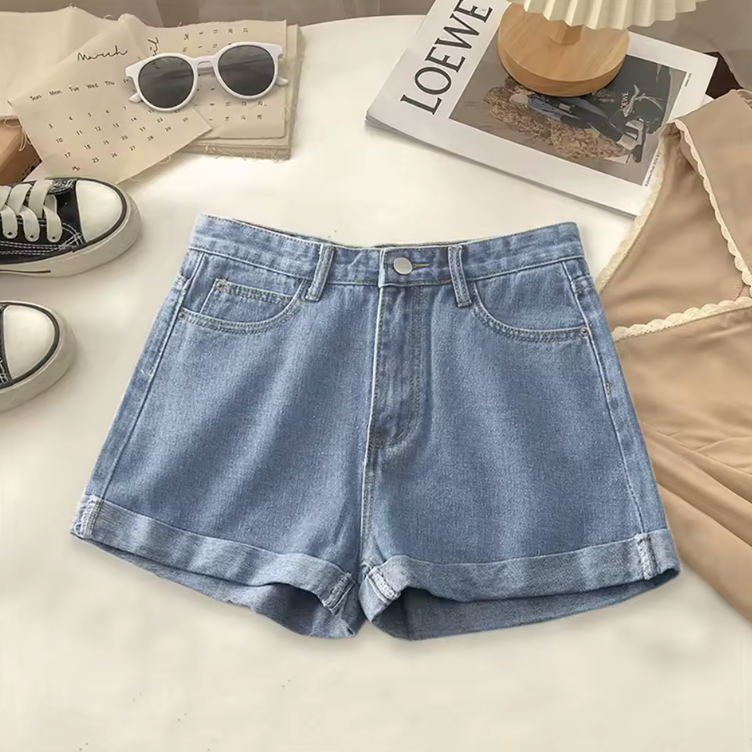 Womens Jean Shorts With Belt Cute Summer Style Mini Shorts Cuffed
