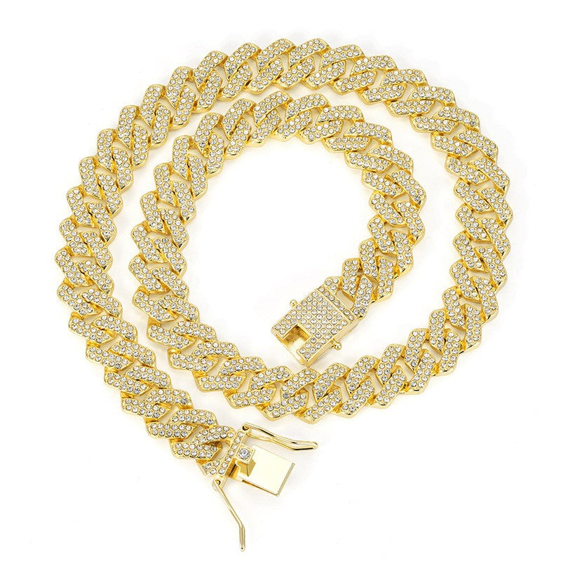 Mens Diamond-shaped Cuban Link Zinc Alloy Chain Necklace
