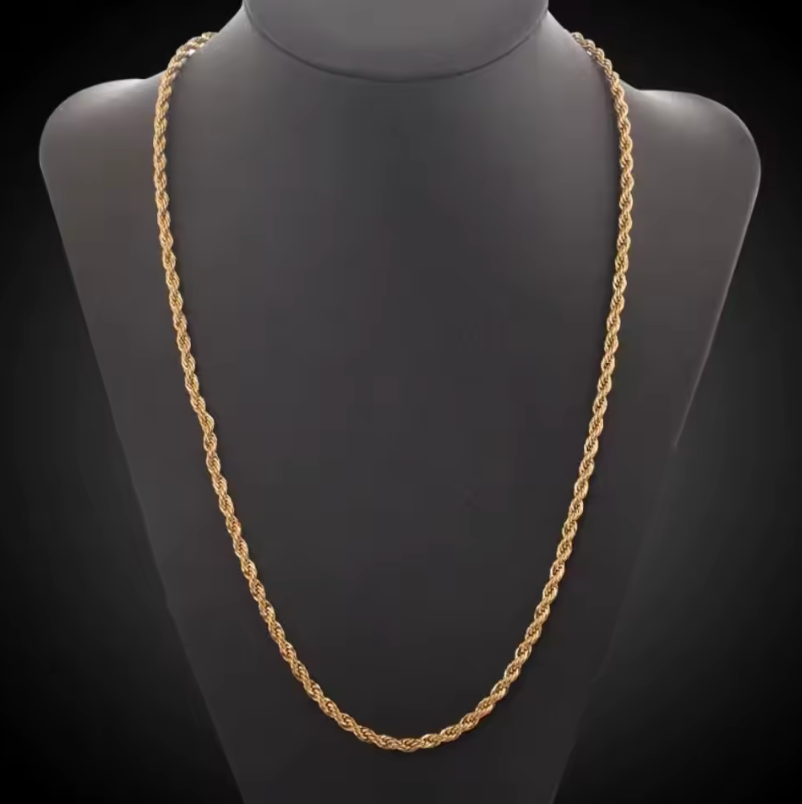 Real 18k Gold Plated Steel Golden Luxury Rope Chain Unisex Necklace