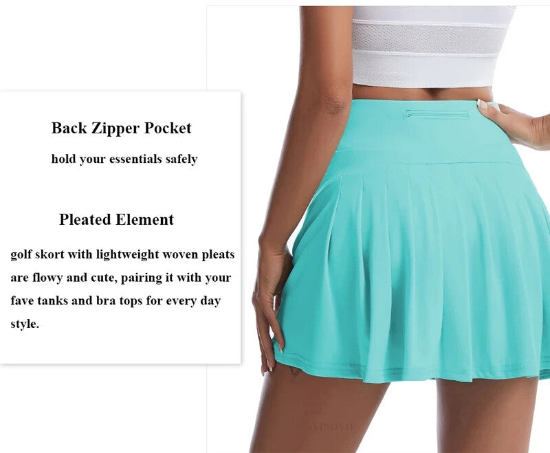 Women's Athletic Fashion Tennis Golf Style Skirt And Spandex Shorts Underneath