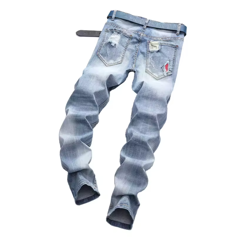 Mens Ruffled Biker Jeans Premium Denim Blend Distressed Customized Jeans