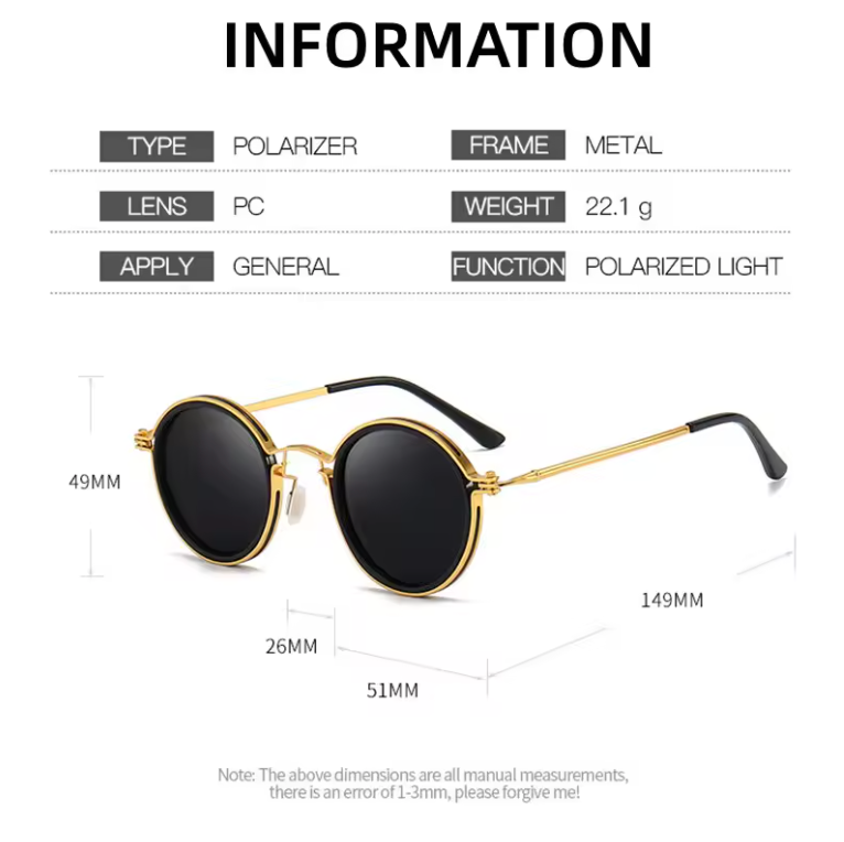 Luxury Fashion Polarized Premium Sunglasses Unisex Style Round Lens Sun Shades