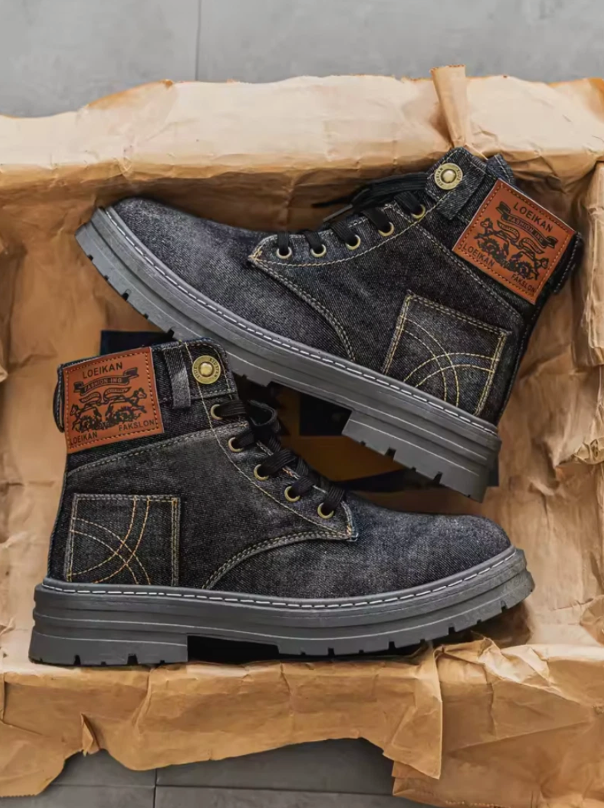Denim Boots Outdoor Fashion Durable Unisex Denim Boots Blue Or Black