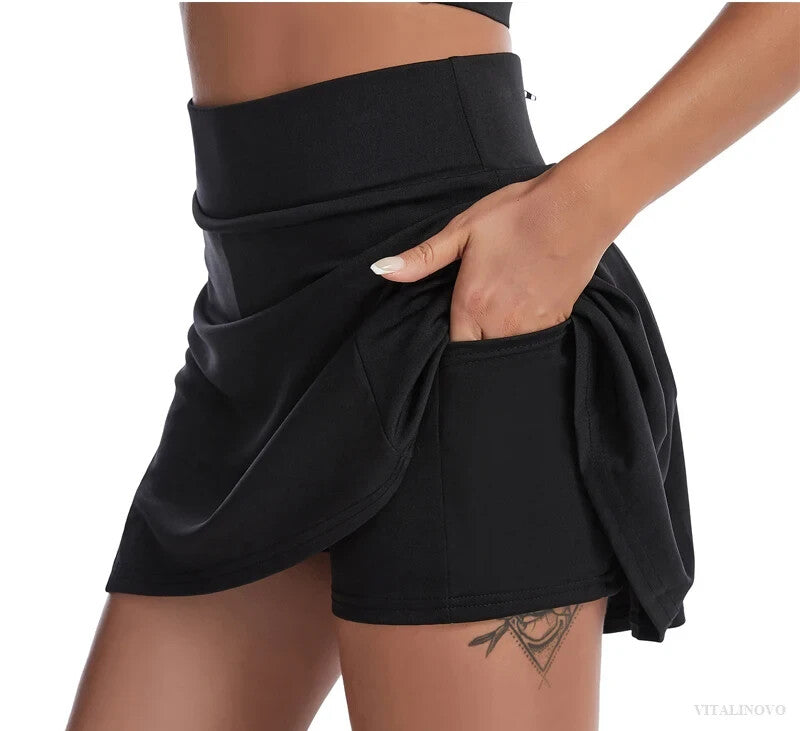 Women's Athletic Fashion Tennis Golf Style Skirt And Spandex Shorts Underneath