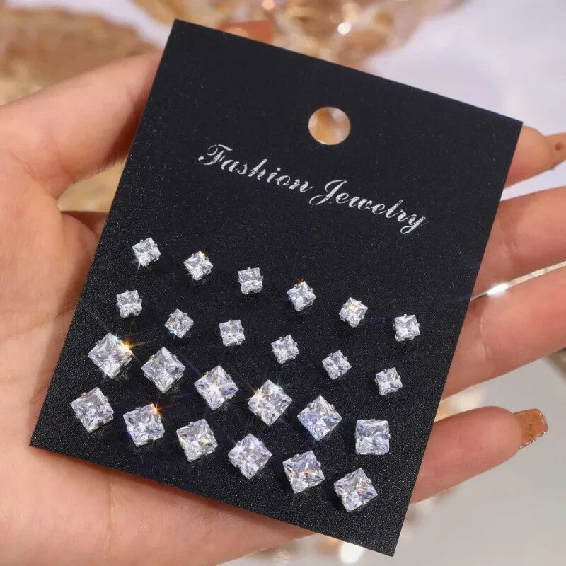 24pc Crystal Stud And Pearl Earrings 12 Pairs Package