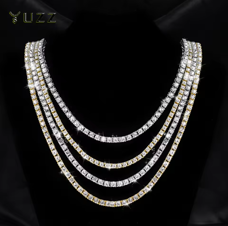 4MM Alloy Tennis Chain Iced Out Cubic Rhinestone Gold Or Silver Necklace