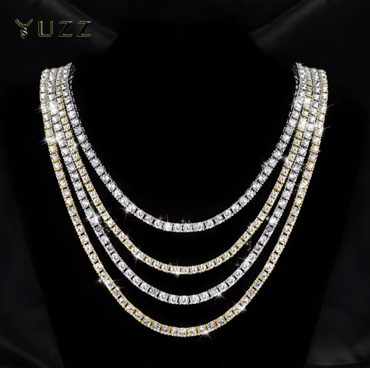 4MM Alloy Tennis Chain Iced Out Cubic Rhinestone Gold Or Silver Necklace