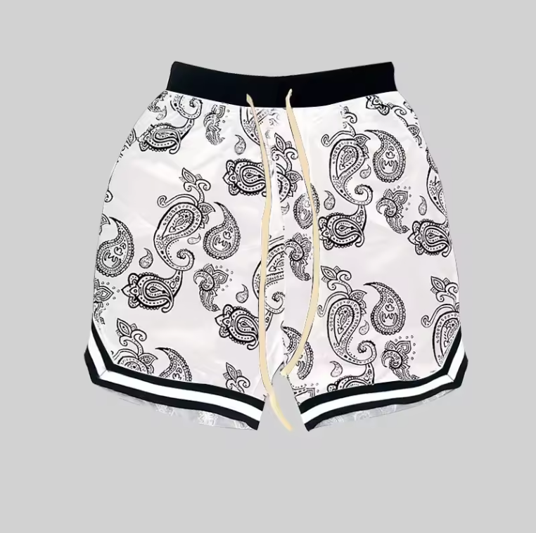 Mens Quick Drying Acetate Shorts Bandanna Design Basketball Athletic Shorts