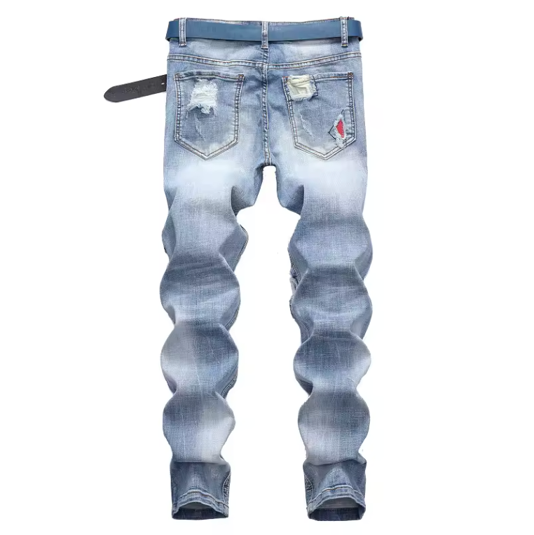 Mens Ruffled Biker Jeans Premium Denim Blend Distressed Customized Jeans