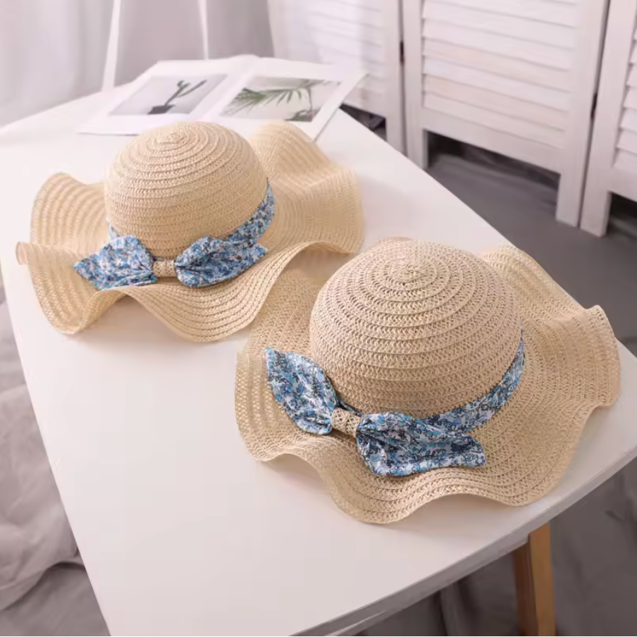 Womens Straw Summer Beach Ribbon Sun Hat