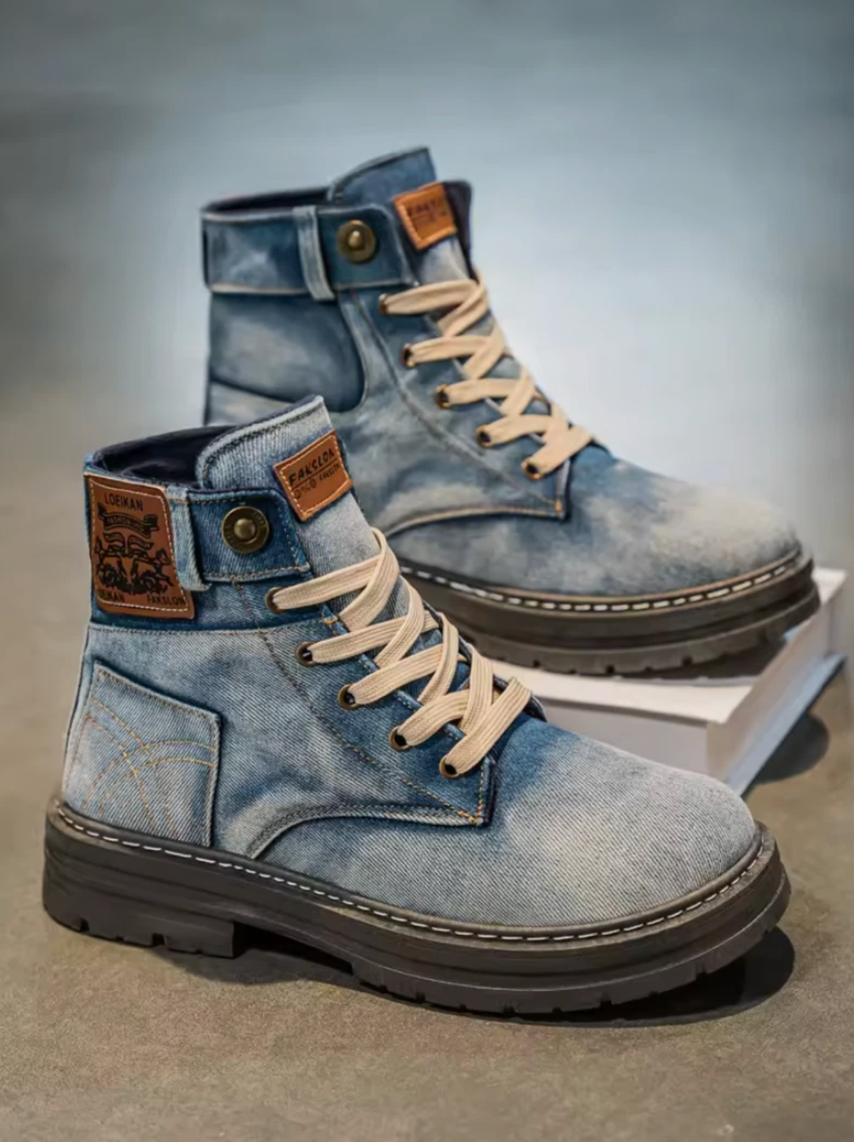 Denim Boots Outdoor Fashion Durable Unisex Denim Boots Blue Or Black