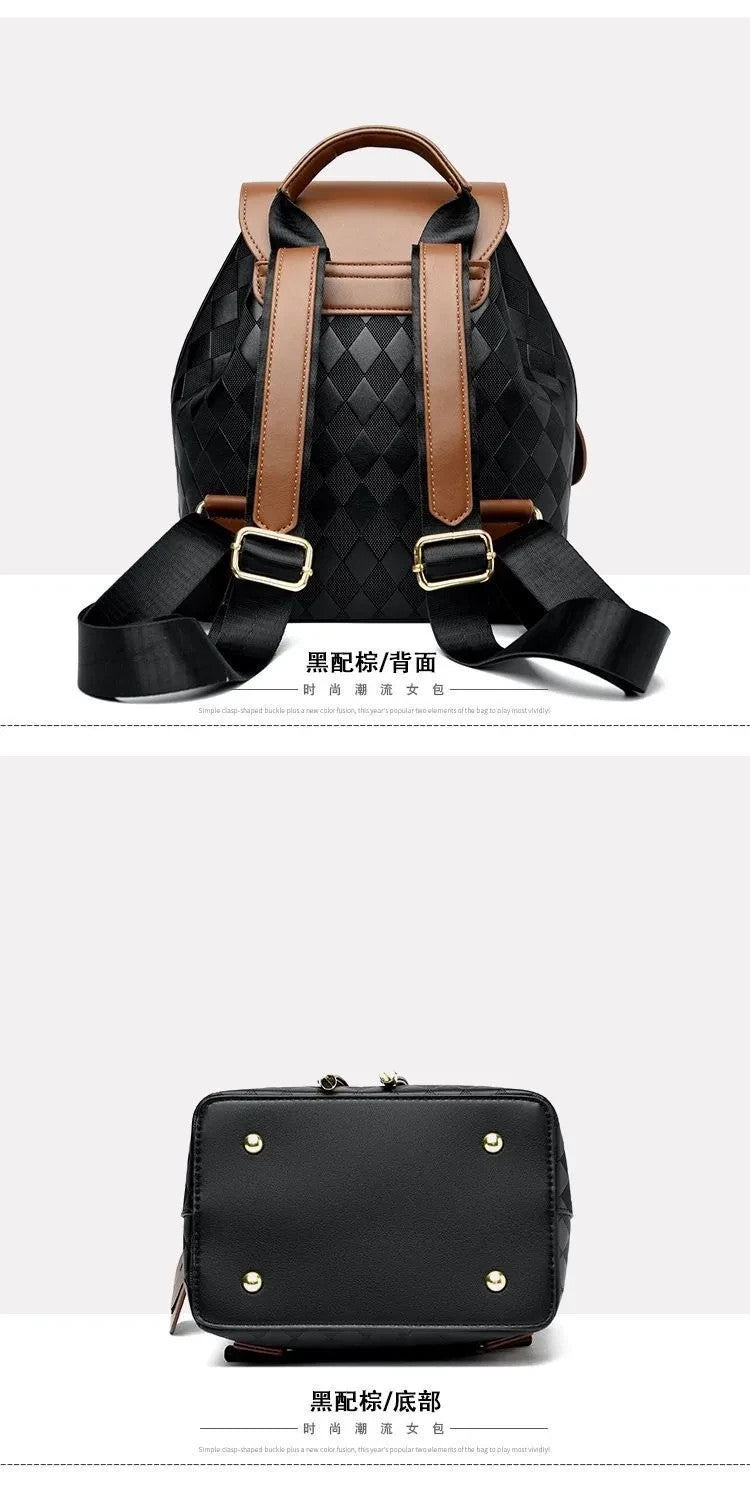 Womens Dual Strap Backpack Bucket Style Buckle Closure Premium Synthetic Leather