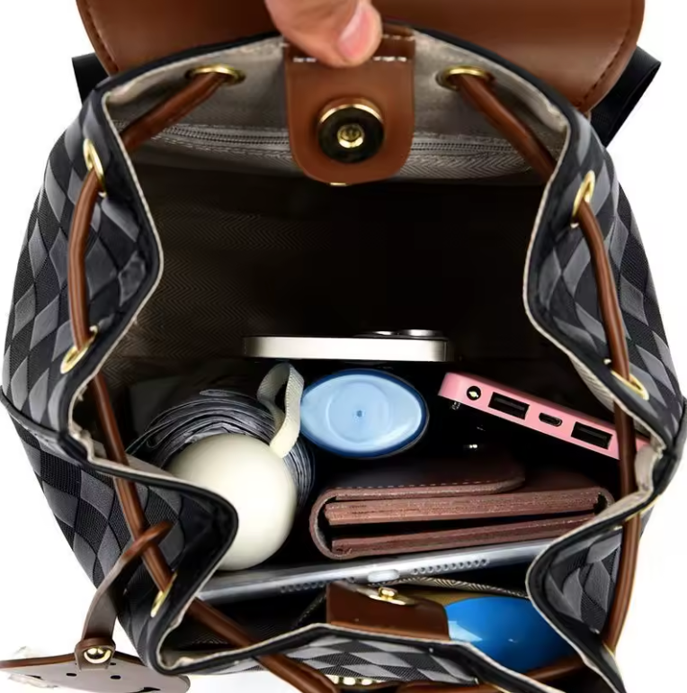 Womens Dual Strap Backpack Bucket Style Buckle Closure Premium Synthetic Leather