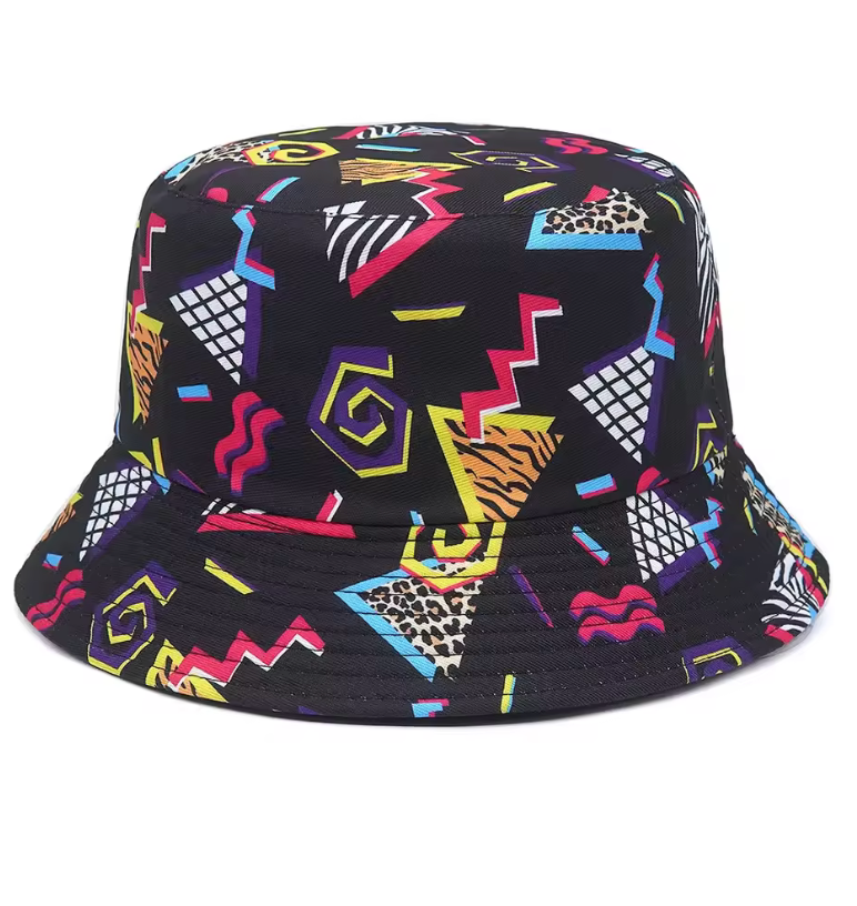 56-58cm Cotton Bucket Hat Colorful Geometric Graphic Style 360 Brim Casual Hat