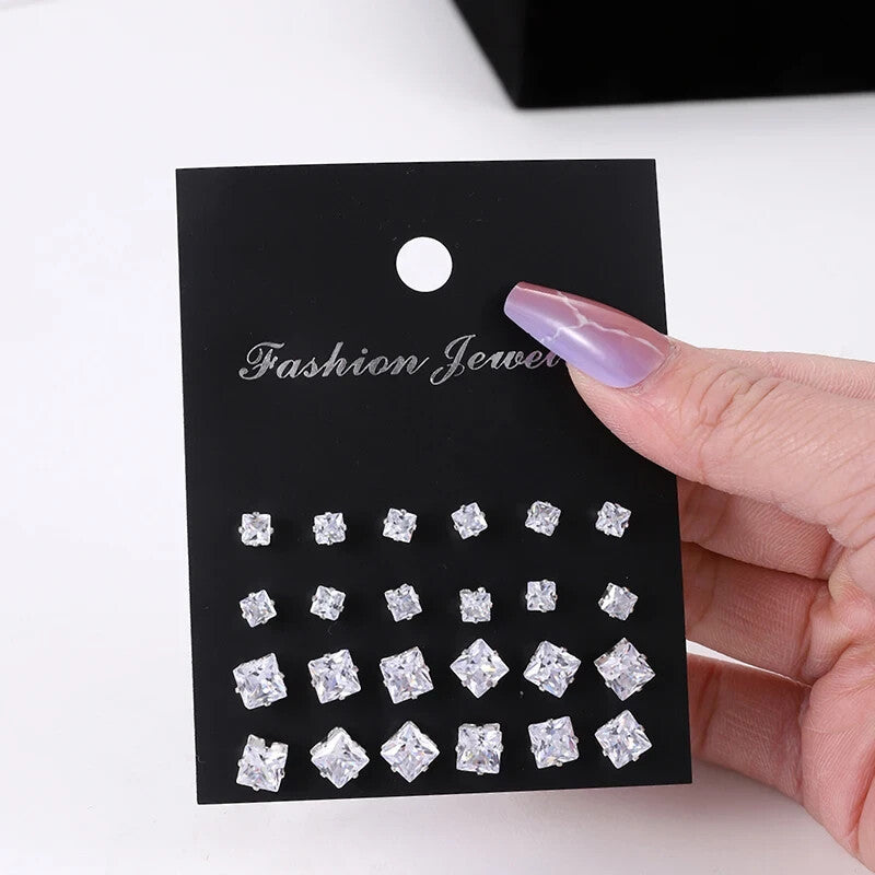 24pc Crystal Stud And Pearl Earrings 12 Pairs Package