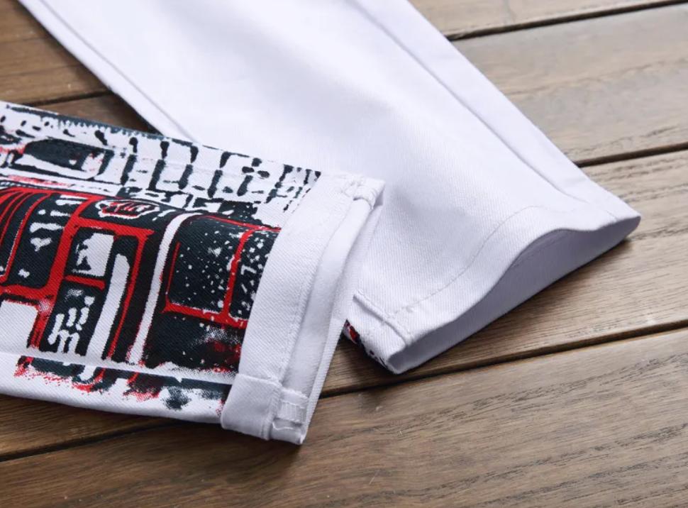 Custom Graffiti Style Slim Street Wear Black Or White Fashioned Skinny Jeans