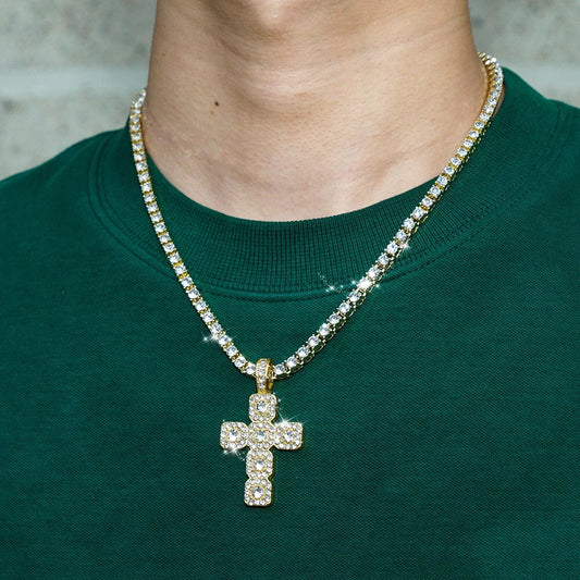 Cubic Chain Cross Pendant Full Rhinestone Dimond Street Style Fashion Necklace