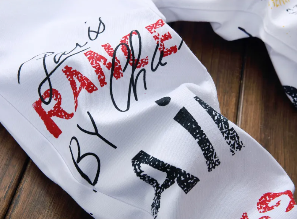 Custom Graffiti Style Slim Street Wear Black Or White Fashioned Skinny Jeans