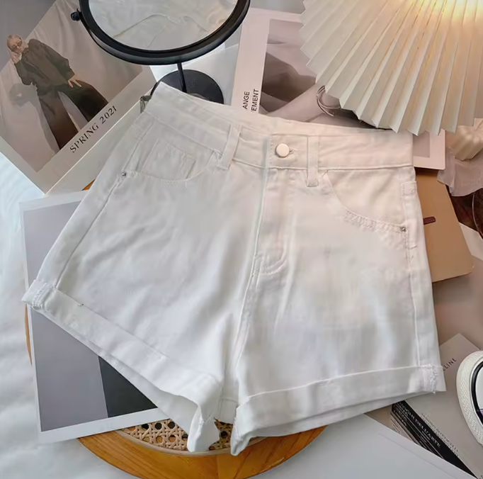Womens Jean Shorts With Belt Cute Summer Style Mini Shorts Cuffed