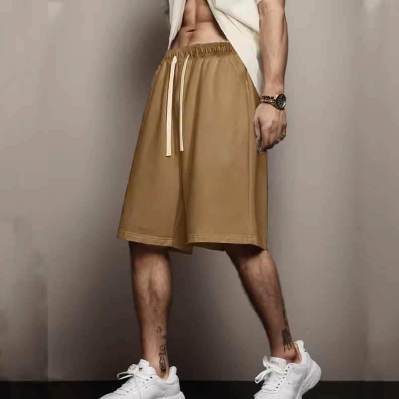 Casual Mens Drawstring Shorts Polyester Cotton Blend Fast Drying Light Weight