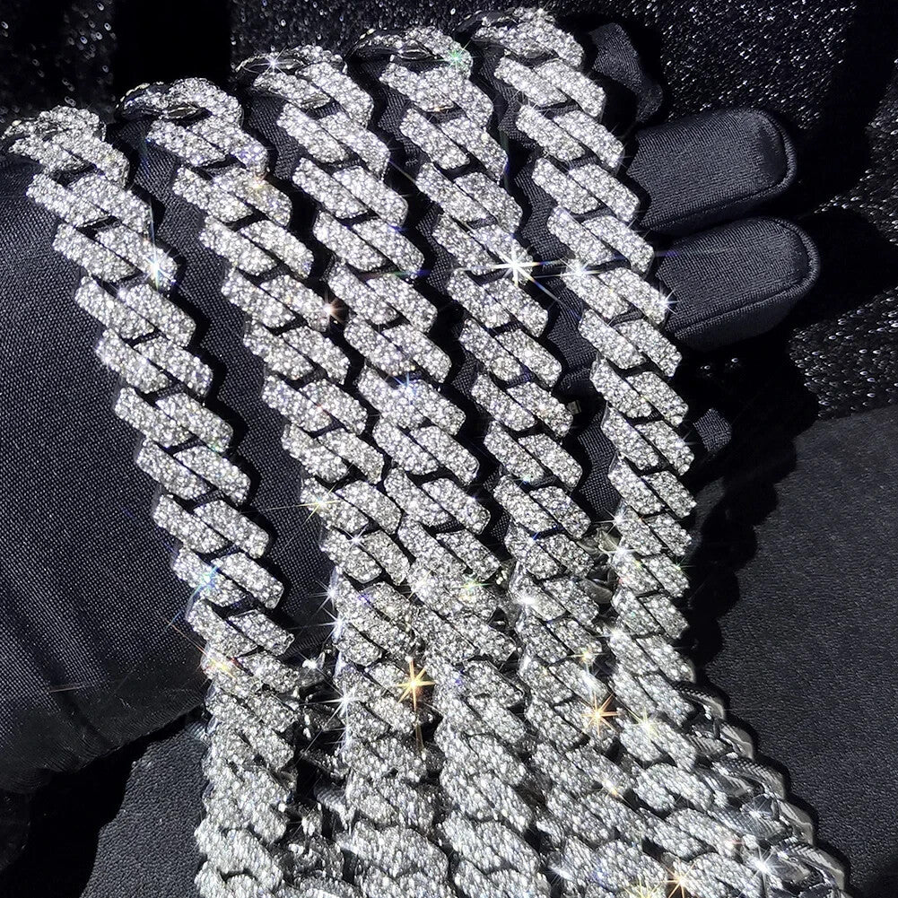 14mm Cuban Link 17k Gold Plated Fully Iced Out Rhinestone Dimond Necklace Chain
